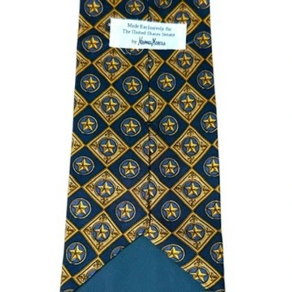 100% Silk Neiman Marcus United States‎ Senate Tie Navy Blue Gold Star Pattern